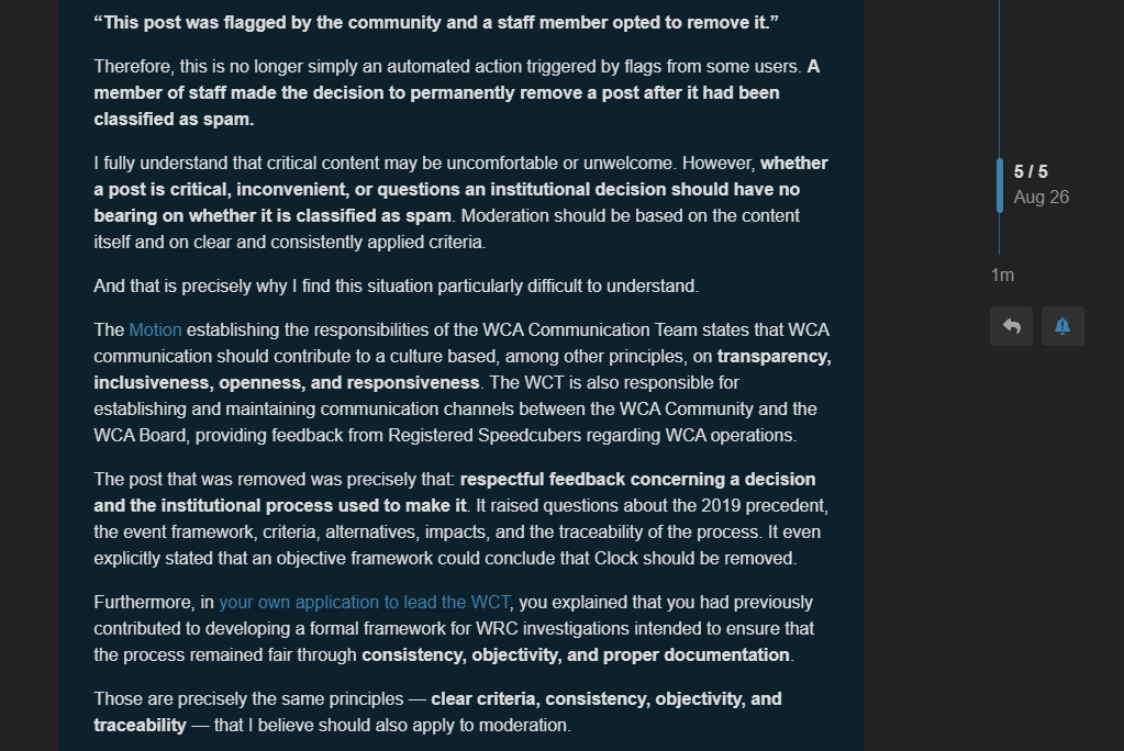 Second part of the formal request for clarification sent to the WCA Communication Team